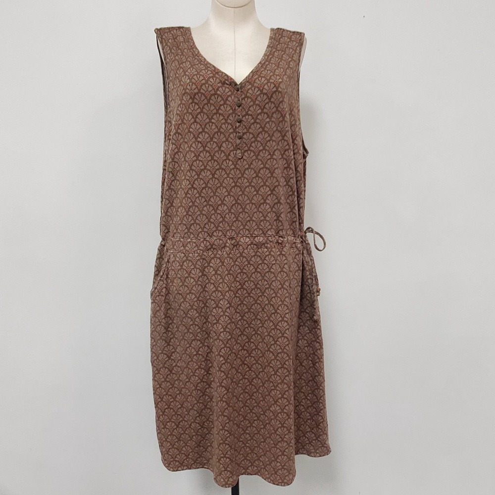 Duluth Trading Womens Drawstring Dress Size L Knee Geometric Print Granola